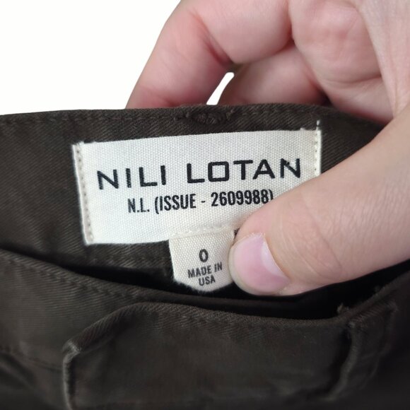 Nili Lotan Shon Pant Chocolate Brown Twill Cotton Barrel Leg Crop Hemmed Size 0 - Picture 4 of 11